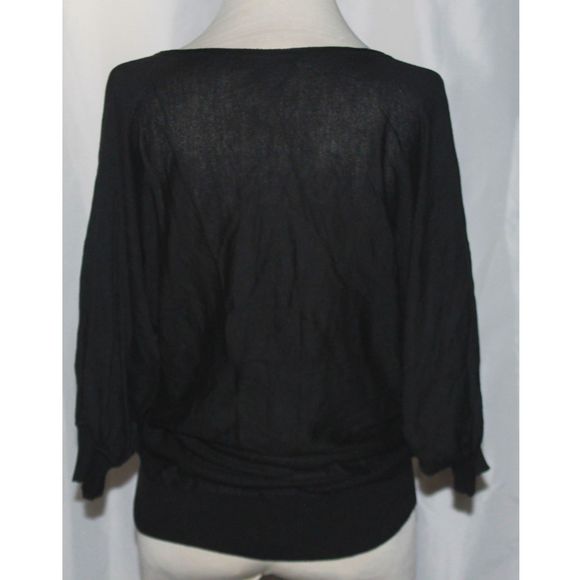 Vintage 3 Suisses Collection French Black 3/4 Sleeve Sheer Knit Top Size 34/36 - Picture 2 of 3